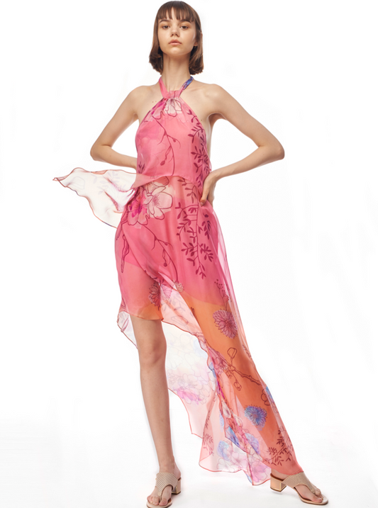 Lotus Silk Chiffon Dress Short Lining