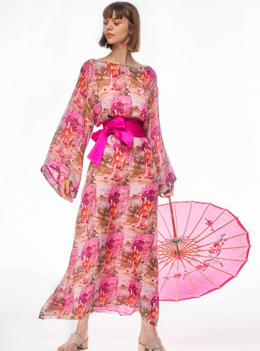 Orchid Silk Chiffon Kimono Dress