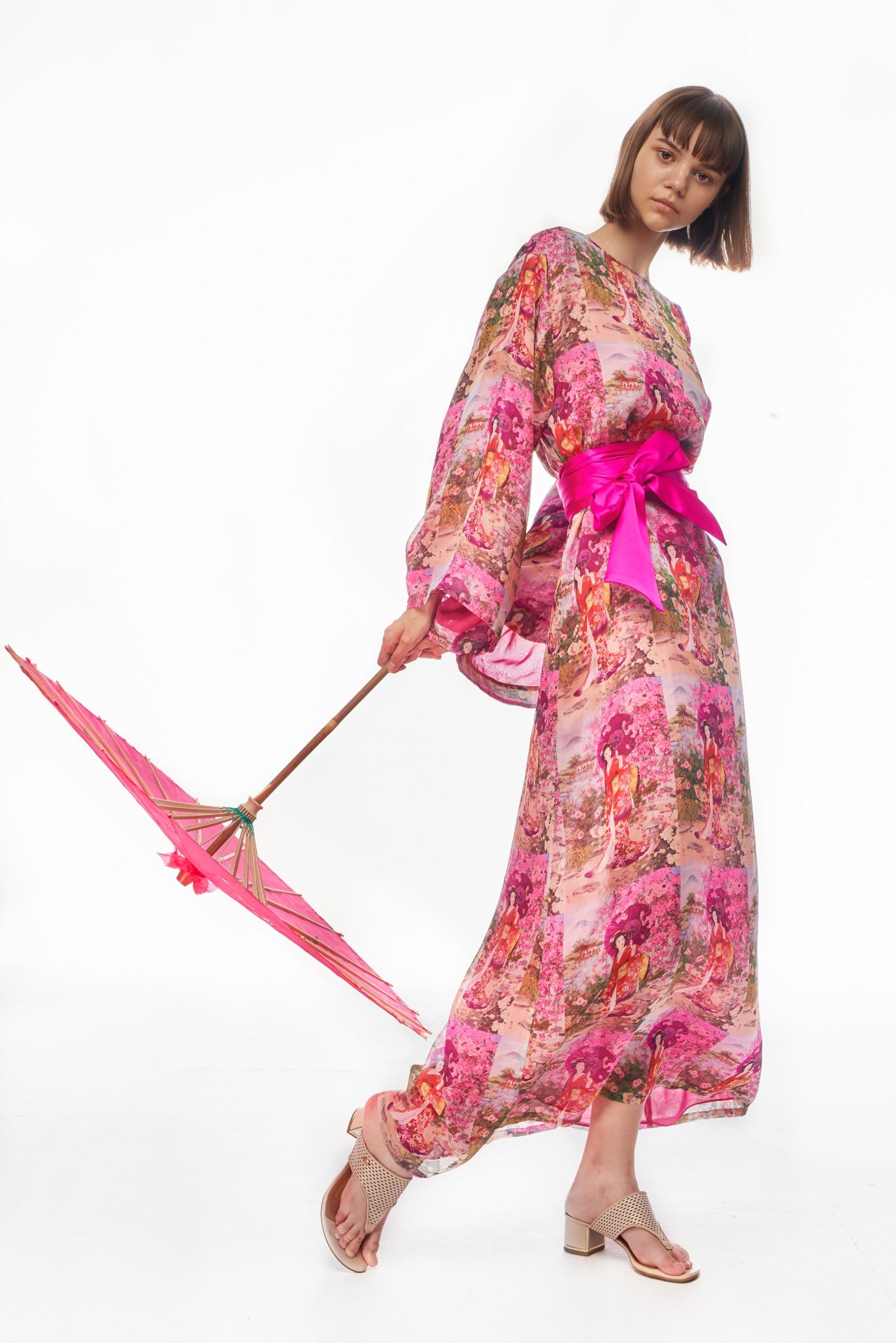 Orchid Silk Chiffon Kimono Dress