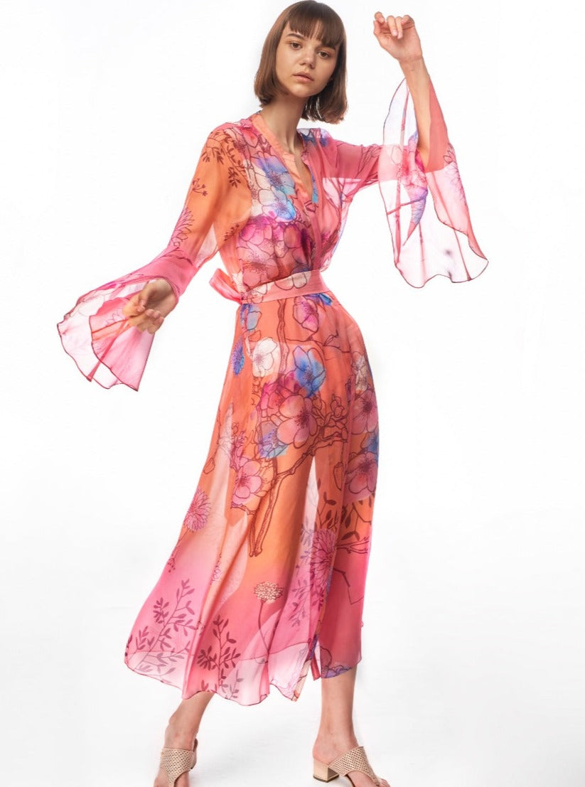 Lotus Silk Chiffon Kimono