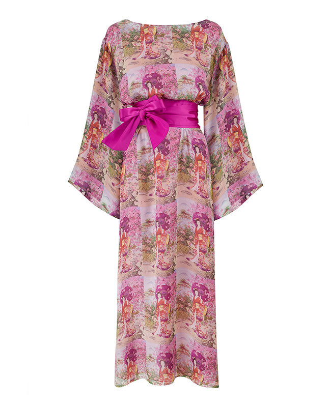 Orchid Silk Chiffon Kimono Dress