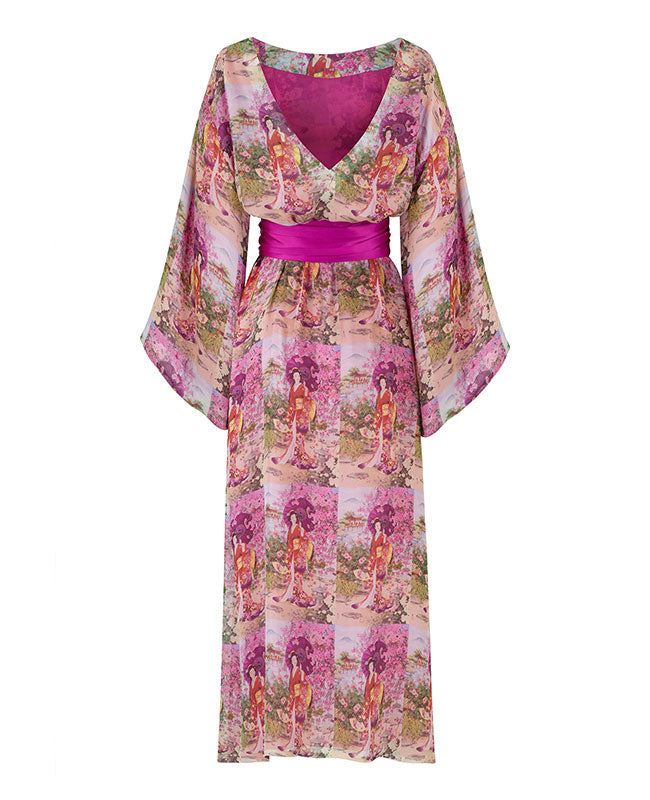 Orchid Silk Chiffon Kimono Dress